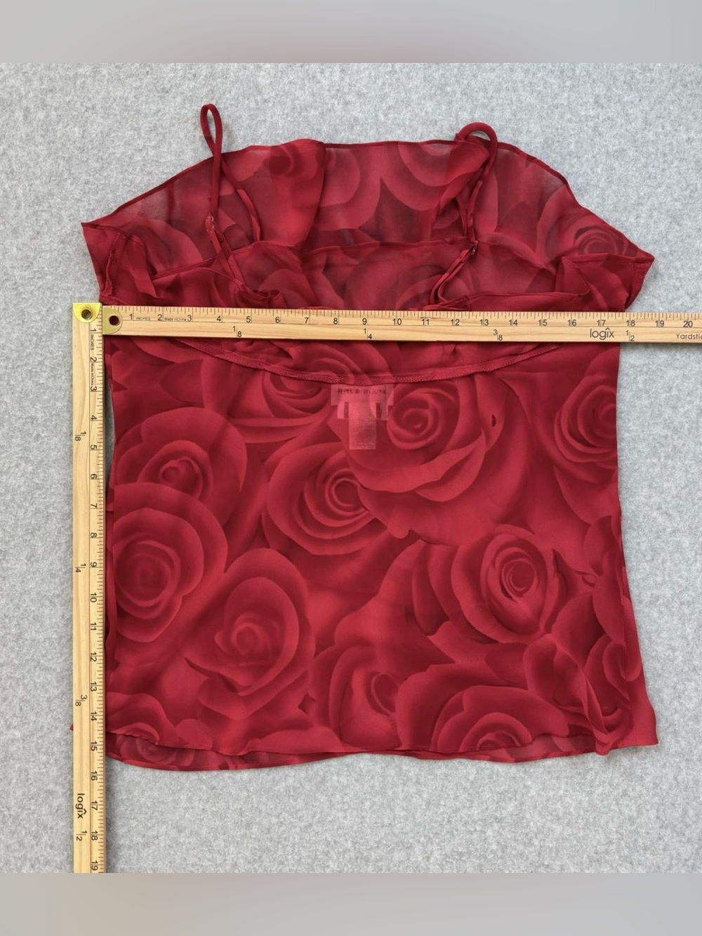 Natori Saks Fifth Avenue Red Sheer Camisole Size Large Rose Print Cami Valentine - Picture 12 of 12